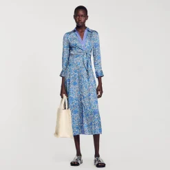 Femme SANDRO Robe Chemise Midi à Imprimé Fleuri