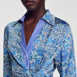 Femme SANDRO Robe Chemise Midi à Imprimé Fleuri