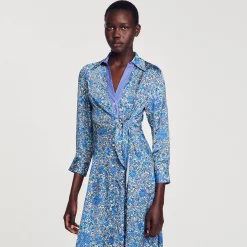Femme SANDRO Robe Chemise Midi à Imprimé Fleuri