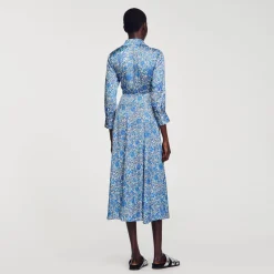 Femme SANDRO Robe Chemise Midi à Imprimé Fleuri
