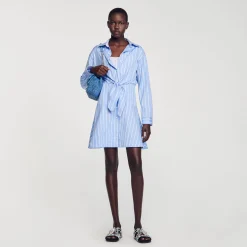 Femme SANDRO Robe Chemise Nouée à Rayures