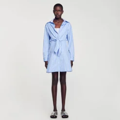 Femme SANDRO Robe Chemise Nouée à Rayures