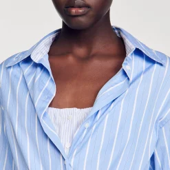 Femme SANDRO Robe Chemise Nouée à Rayures