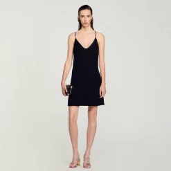 Femme SANDRO Robe Courte à Bretelles Strassées