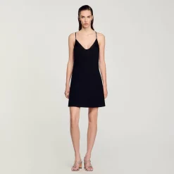 Femme SANDRO Robe Courte à Bretelles Strassées