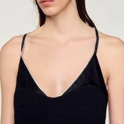 Femme SANDRO Robe Courte à Bretelles Strassées