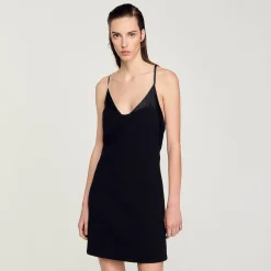 Femme SANDRO Robe Courte à Bretelles Strassées