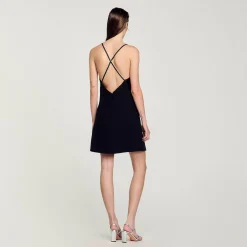 Femme SANDRO Robe Courte à Bretelles Strassées
