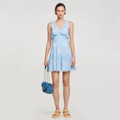 Femme SANDRO Robe Courte à Broderies Anglaises