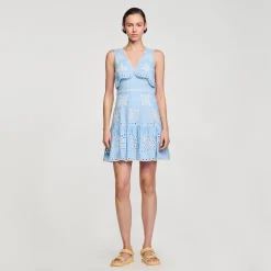 Femme SANDRO Robe Courte à Broderies Anglaises