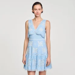 Femme SANDRO Robe Courte à Broderies Anglaises