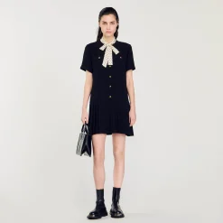 Femme SANDRO Robe Courte à Cravate Pois