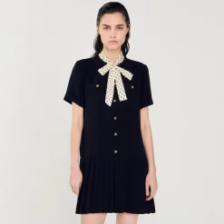 Femme SANDRO Robe Courte à Cravate Pois