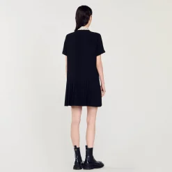 Femme SANDRO Robe Courte à Cravate Pois