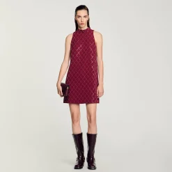 Femme SANDRO Robe Courte à Studs Losanges
