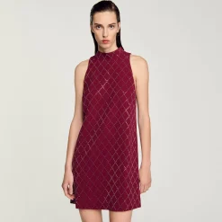 Femme SANDRO Robe Courte à Studs Losanges