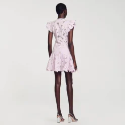 Femme SANDRO Robe Courte En Guipure Marguerites
