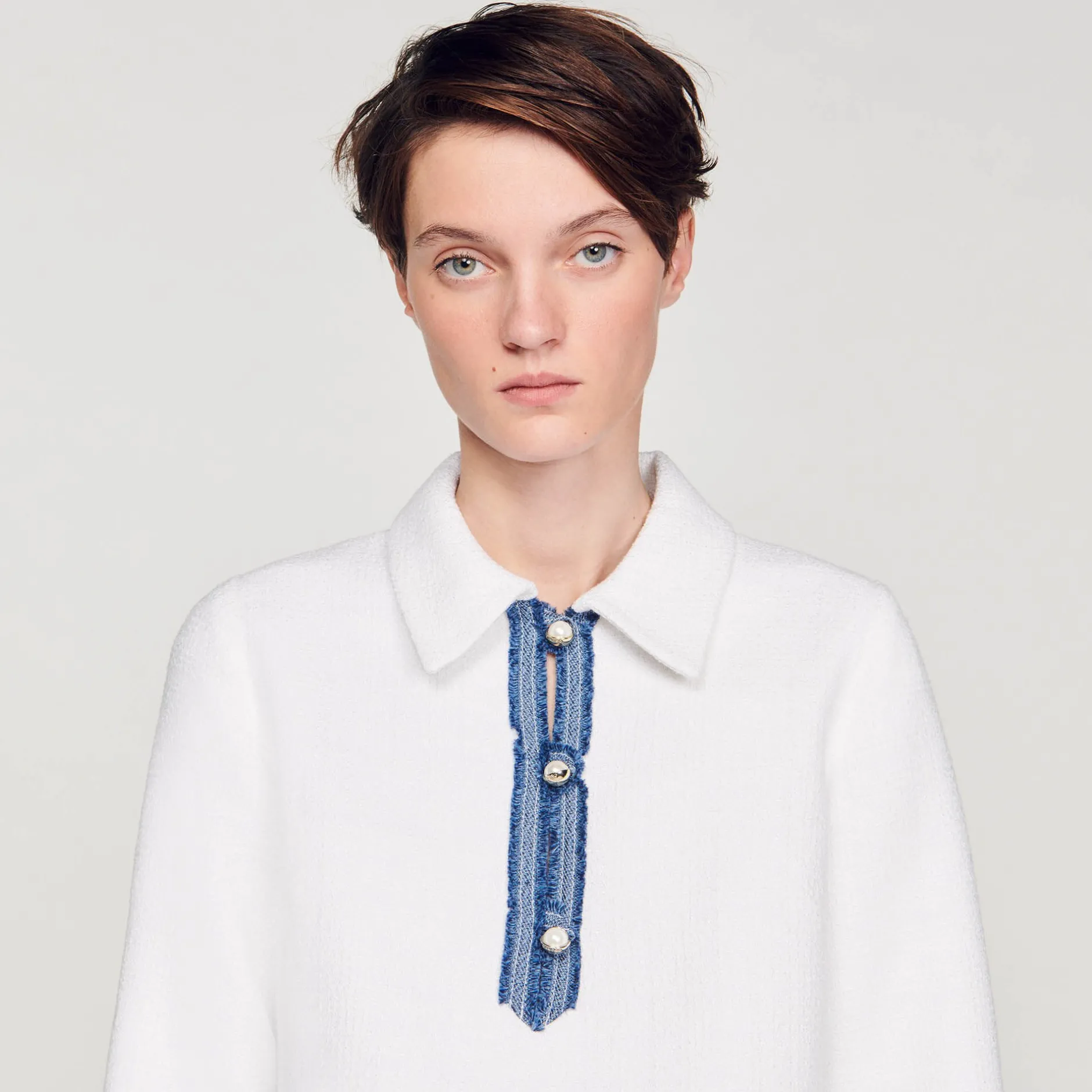 Femme SANDRO Robe Courte En Tweed à Manches Longues