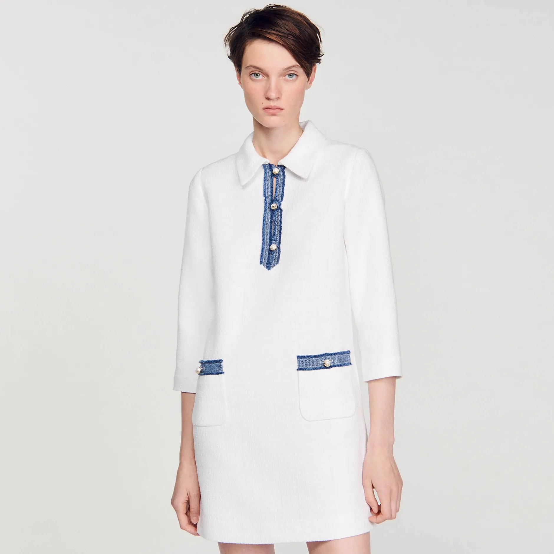 Femme SANDRO Robe Courte En Tweed à Manches Longues