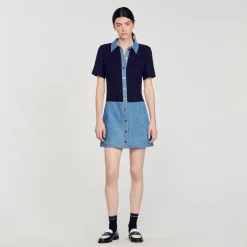 Femme SANDRO Robe Courte En Tweed Et Denim