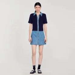 Femme SANDRO Robe Courte En Tweed Et Denim