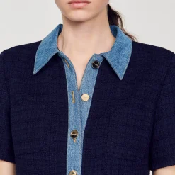 Femme SANDRO Robe Courte En Tweed Et Denim
