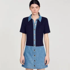 Femme SANDRO Robe Courte En Tweed Et Denim