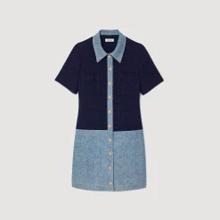 Femme SANDRO Robe Courte En Tweed Et Denim
