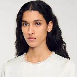 Femme SANDRO Robe Courte Perlée En Satin