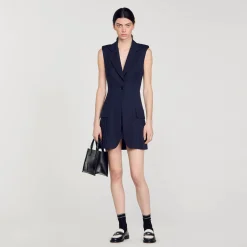 Femme SANDRO Robe Courte Tailleur Plissée