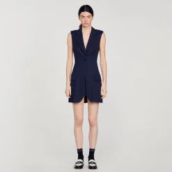 Femme SANDRO Robe Courte Tailleur Plissée