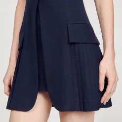 Femme SANDRO Robe Courte Tailleur Plissée