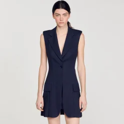 Femme SANDRO Robe Courte Tailleur Plissée