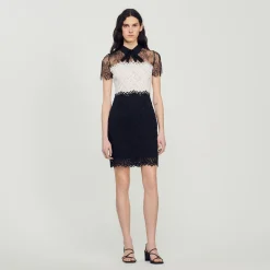 Femme SANDRO Robe En Dentelle Bi-couleur