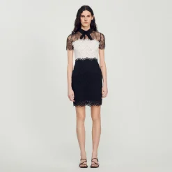 Femme SANDRO Robe En Dentelle Bi-couleur