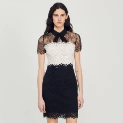 Femme SANDRO Robe En Dentelle Bi-couleur