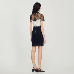 Femme SANDRO Robe En Dentelle Bi-couleur
