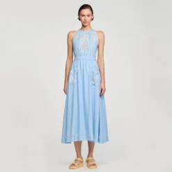 Femme SANDRO Robe Longue à Broderies Anglaises