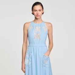 Femme SANDRO Robe Longue à Broderies Anglaises