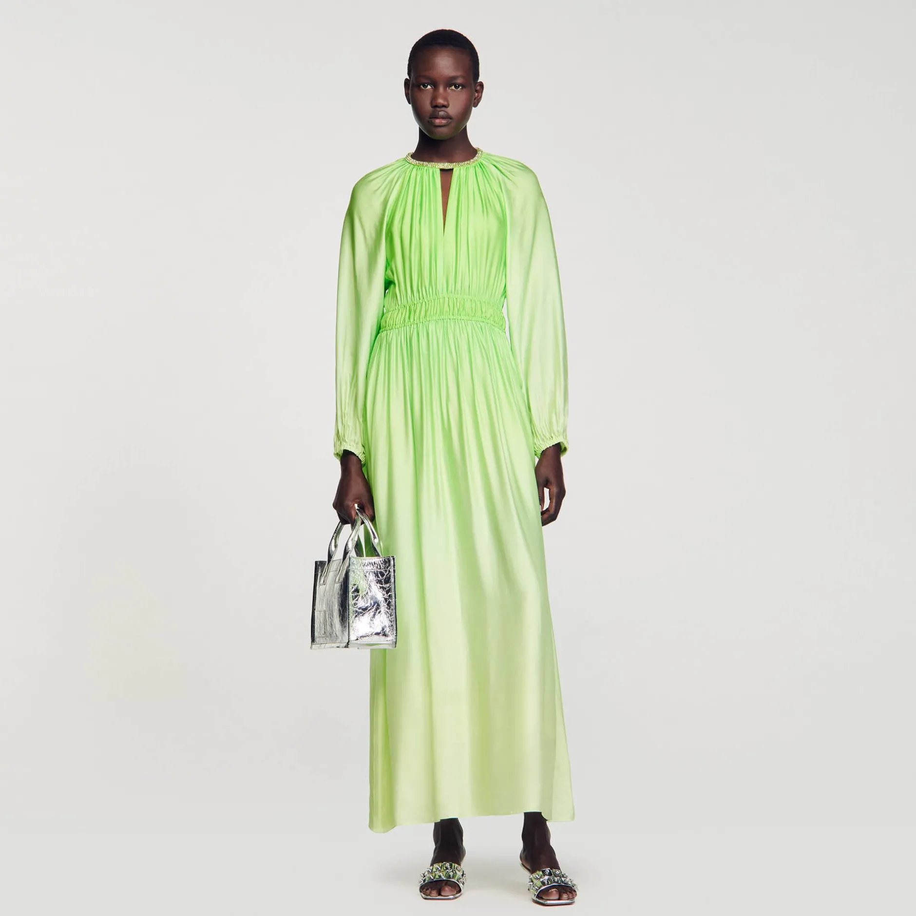 Femme SANDRO Robe Longue à Col Strassé
