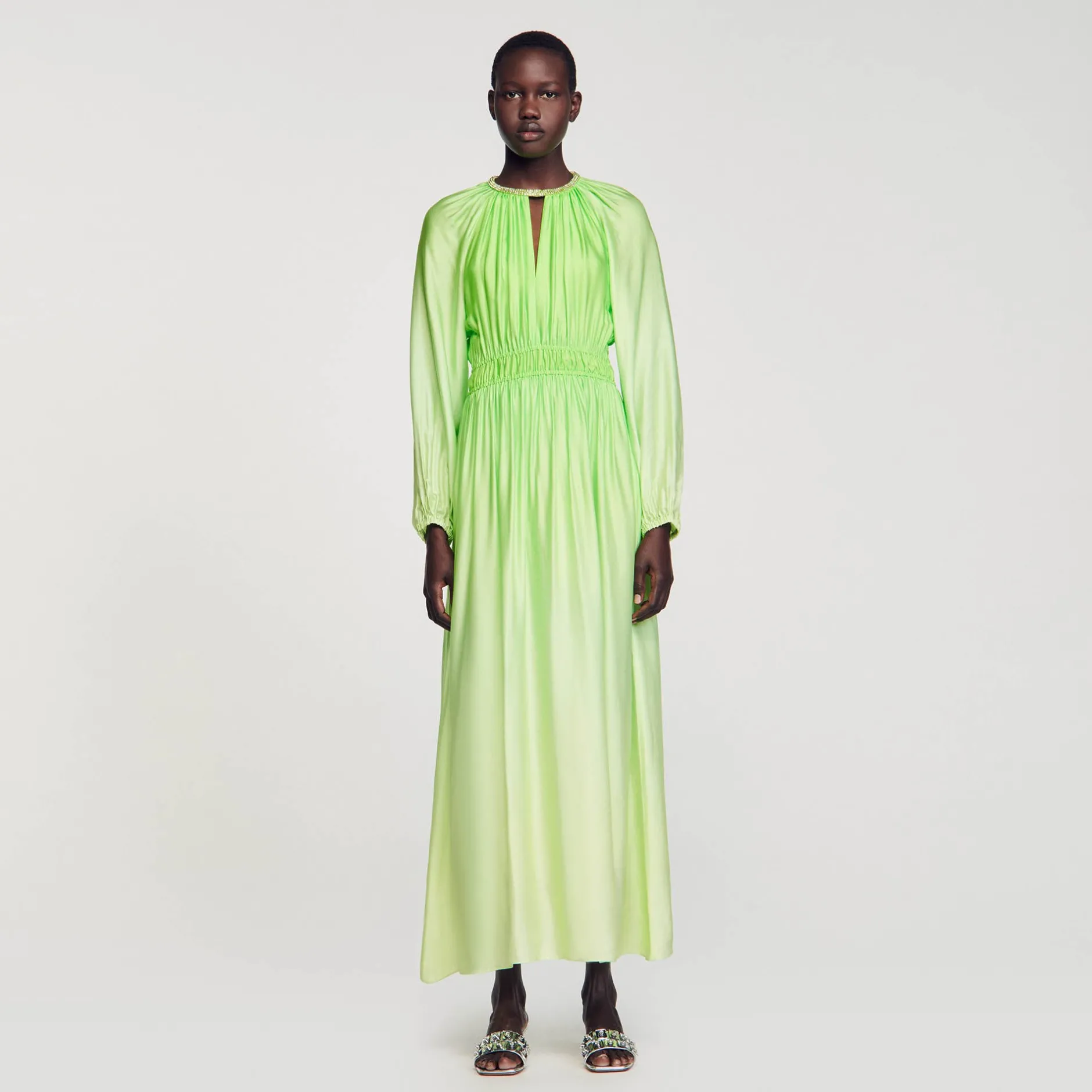 Femme SANDRO Robe Longue à Col Strassé