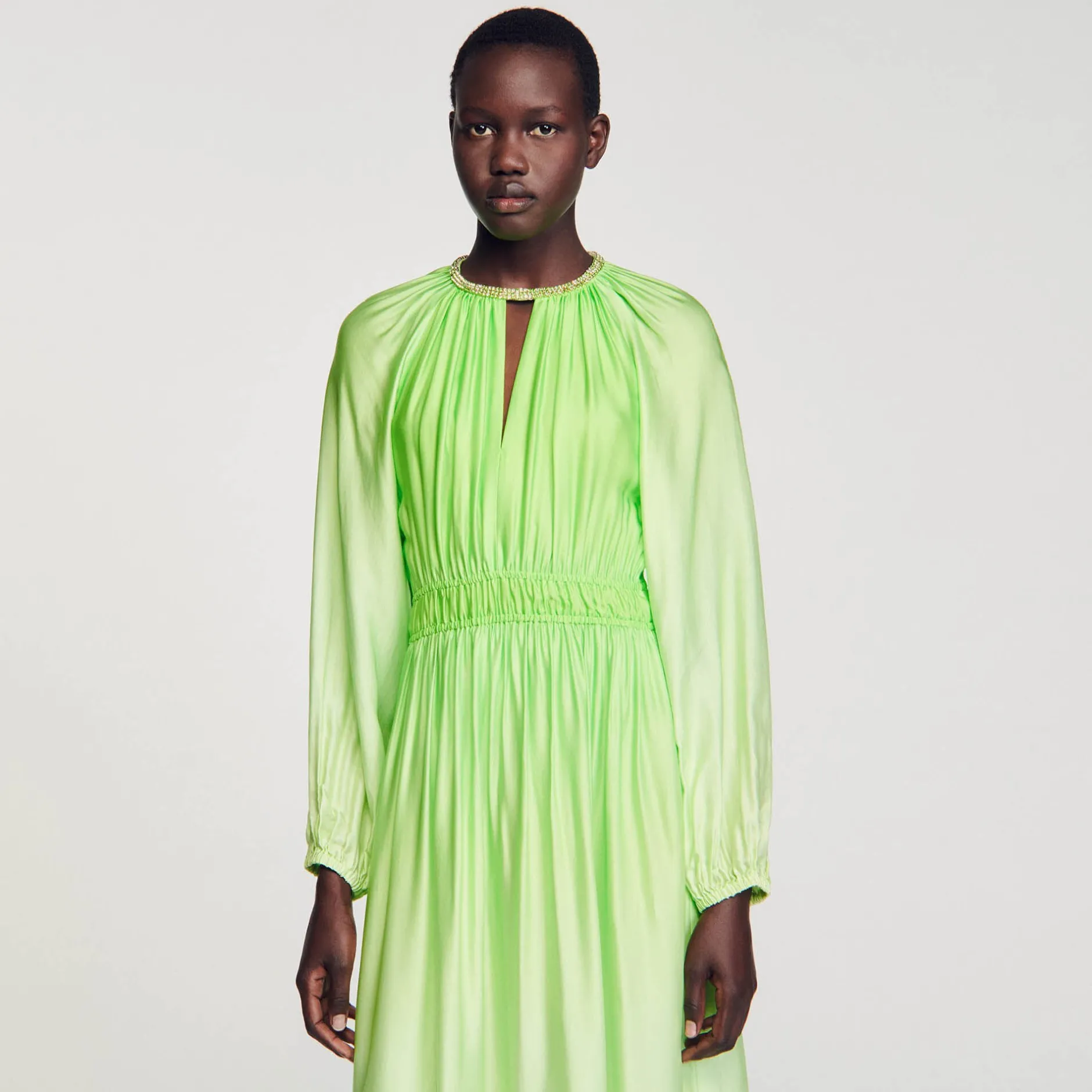 Femme SANDRO Robe Longue à Col Strassé
