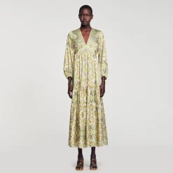 Femme SANDRO Robe Longue à Imprimé Foulard