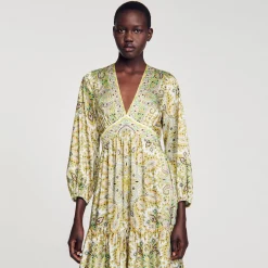 Femme SANDRO Robe Longue à Imprimé Foulard