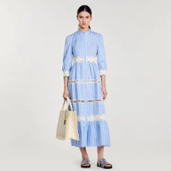 Femme SANDRO Robe Longue à Rayures En Coton