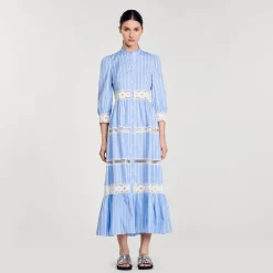 Femme SANDRO Robe Longue à Rayures En Coton
