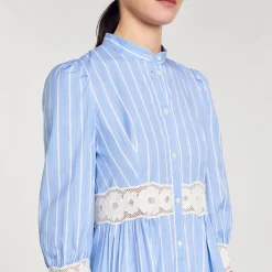 Femme SANDRO Robe Longue à Rayures En Coton