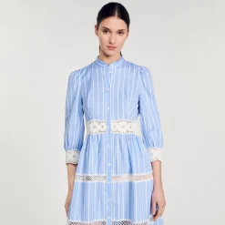 Femme SANDRO Robe Longue à Rayures En Coton
