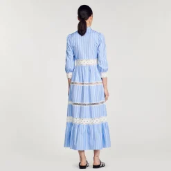 Femme SANDRO Robe Longue à Rayures En Coton