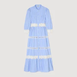 Femme SANDRO Robe Longue à Rayures En Coton